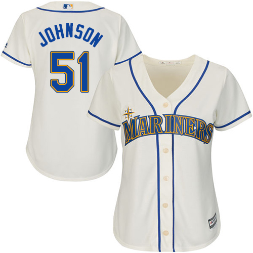 Mariners #51 Randy Johnson Cream Alternate Women's Stitched MLB Jersey - Click Image to Close